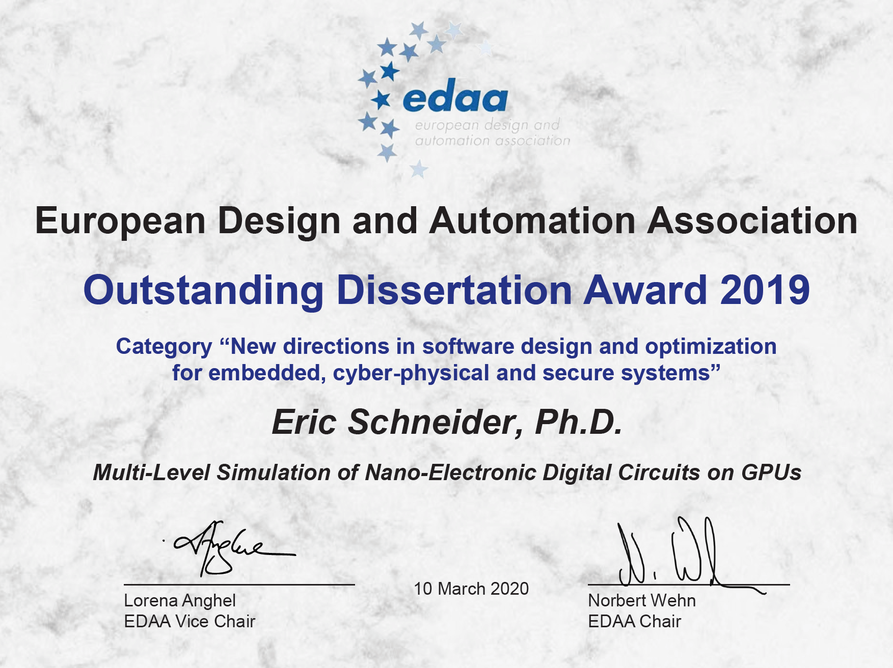 EDAA Outstanding Dissertation Award 2019