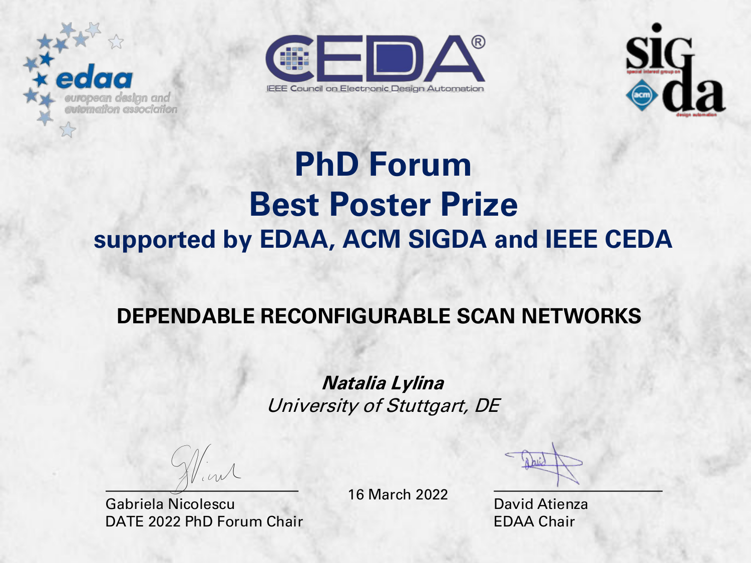 DATE 2022 PhD Forum Best Poster Prize